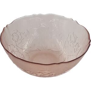 Arcoroc France Glass Bowl Pink Rosaline Pattern 9 Inch Large Serving Rosa Frost